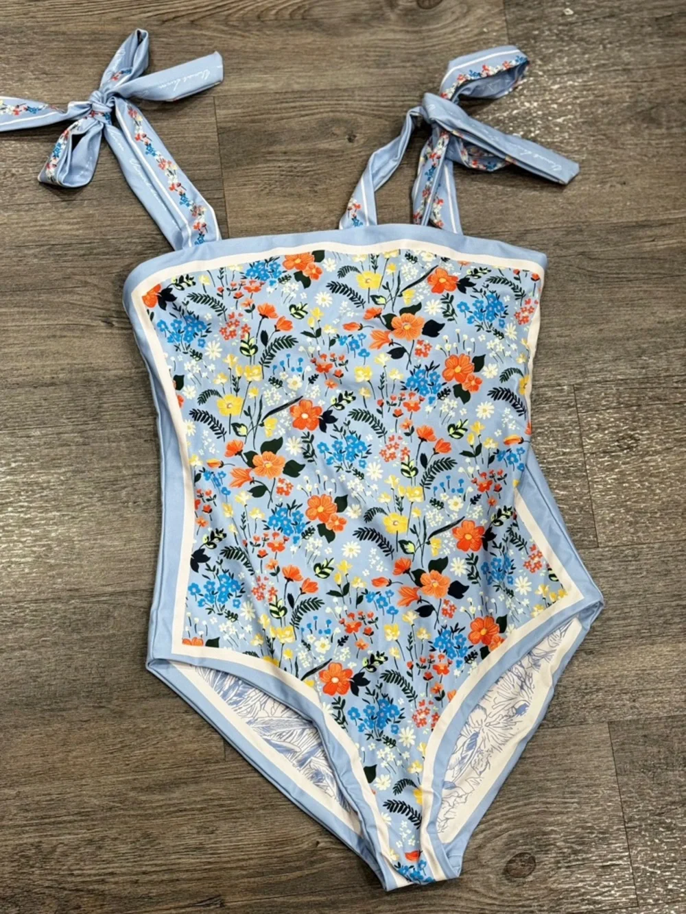 Reversible Light Blue Floral Tie-Shoulder One-Piece Swimsuit - Picture 1 of 4